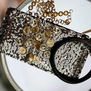 Silver Sequin Wristlet Keychain Wallet – NWT 8” x4” with 4” Attached Bangle